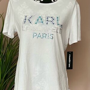 KARL LAGERFELD PARIS Rhinestone Logo T-Shirt